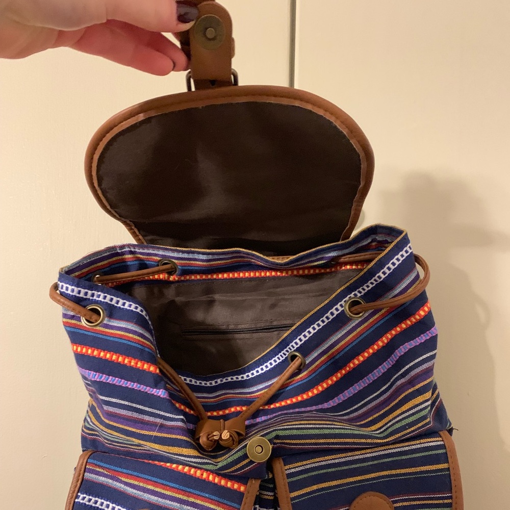 Multi Colored Striped/Pleather Backpack! - image 2